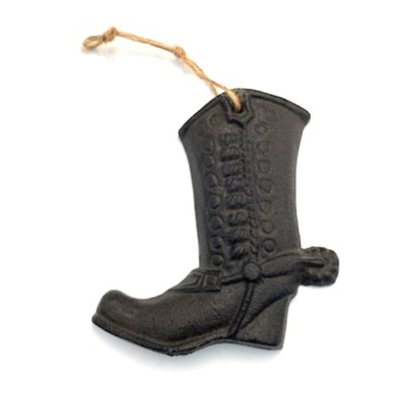 Vintage Cast Iron Cowboy Boot Plaque Sign Ornament Rustic Ranch Wall Decor - Picture 1 of 3